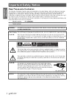 Предварительный просмотр 2 страницы Panasonic PT-AE4000U Operating Instructions Manual