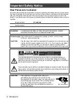 Предварительный просмотр 2 страницы Panasonic PT-AX100U Operating Instructions Manual