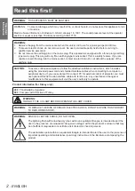 Preview for 2 page of Panasonic PT-CW230E Operating Instructions Manual