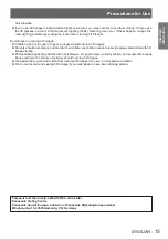 Preview for 15 page of Panasonic PT-CW230EA Operating Instructions Manual