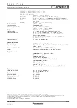 Preview for 3 page of Panasonic PT-CW331R Specifications