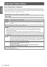 Preview for 2 page of Panasonic PT-DS100XE  ( ) Operating Instructions Manual