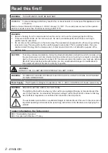 Preview for 2 page of Panasonic PT-EW530E Operating Instructions Manual