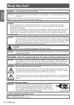 Preview for 2 page of Panasonic PT-EW530U Operating Instructions Manual