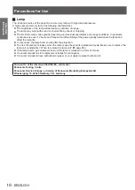 Preview for 16 page of Panasonic PT-EW530U Operating Instructions Manual