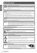 Предварительный просмотр 2 страницы Panasonic PT-EX12KE Operating Instructions Manual