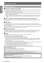 Preview for 12 page of Panasonic PT-FW400E Operating Instructions Manual