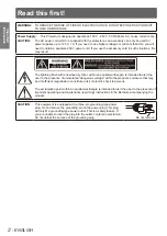 Preview for 2 page of Panasonic PT-FW430EA Operating Instructions Manual