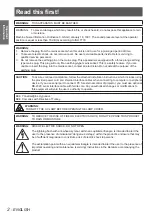 Preview for 2 page of Panasonic PT-TW230E Operating Instructions Manual