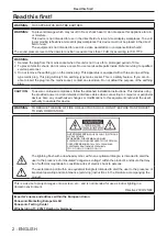 Предварительный просмотр 2 страницы Panasonic PT-TW250 Operating Instructions Manual