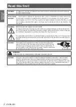 Preview for 2 page of Panasonic PT-VW431DU Operating Instructions Manual