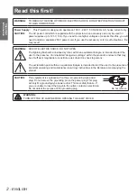 Preview for 2 page of Panasonic PT-VW435NU Operating Instructions Manual