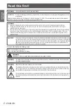 Preview for 2 page of Panasonic PT-VX41EA Operating Instructions Manual