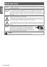 Preview for 2 page of Panasonic PT-VX501 Operating Instructions Manual