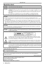 Preview for 2 page of Panasonic PT-VZ570 Operating Instructions Manual