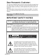 Предварительный просмотр 2 страницы Panasonic PTL735NTU - LCD PROJECTOR-NETWORK IB Operating Instructions Manual