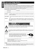 Preview for 2 page of Panasonic PTLW80NTU - LCD PROJECTOR - MULTI LANGUAGE Operating Instructions Manual