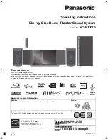 Panasonic SC-BTX70 - 1080p Premium Blu-ray Compact Home Theater... Operating Instructions Manual preview