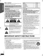 Preview for 2 page of Panasonic SC-PT464 Operating Instructions Manual