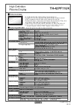 Panasonic TH-42PF11UK - 42" Plasma Panel Specifications предпросмотр