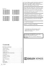 Предварительный просмотр 2 страницы Panasonic TX-43HX 97 Series Operating Instructions Manual