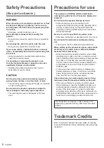 Предварительный просмотр 2 страницы Panasonic TY-SB01DL Operating Instructions Manual