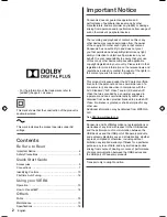 Preview for 2 page of Panasonic VIERA TH-40DS610U Operating Instructions Manual