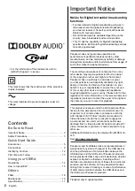 Preview for 2 page of Panasonic Viera TH-43ES630H Operating Instructions Manual