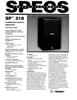 Preview for 1 page of Peavey SP 218 Specifications