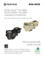 Pentair IntelliFlo VS+SVRS Installation And User Manual preview