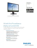 Предварительный просмотр 1 страницы Philips 225B1CB - Brilliance - 22" LCD Monitor Specifications