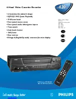 Philips 4-HEAD VIDEO CASSETTE RECORDER VR420CAT - Hook Up Guide Specifications preview