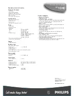 Preview for 2 page of Philips AZ 1040 Specifications