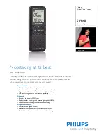 Предварительный просмотр 1 страницы Philips LFH0600 - Digital Voice Tracer 600 512 MB Recorder Specifications