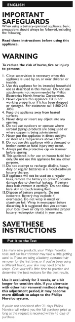 Предварительный просмотр 2 страницы Philips NORELCO NT9110 Instructions Manual