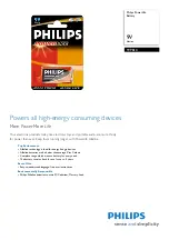 Предварительный просмотр 1 страницы Philips Power Life 9VPB1C Specification Sheet