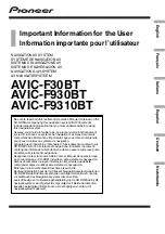 Preview for 1 page of Pioneer AVIC-F30BT Important Information For The User