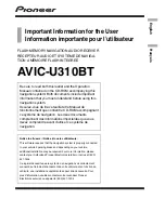Pioneer AVIC-U310BT Important Information Manual preview