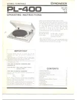 Предварительный просмотр 1 страницы Pioneer PL-400 Operating Instructions Manual