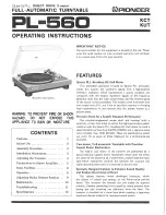 Preview for 1 page of Pioneer PL-560 Operating Instructions Manual