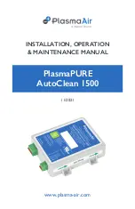 Preview for 1 page of Plasma Air PlasmaPURE AutoClean 1500 Installation, Operation & Maintenance Manual