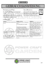 Preview for 20 page of Power Craft Garden 71999 Instruction Manual