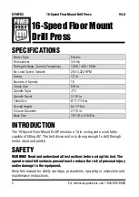 Preview for 2 page of Powerfist 16-Speed Floor Mount Drill Press User Manual