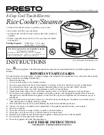Preview for 1 page of Presto 8-Cup Cool Touch Electric Rice Cooker/Steamer Instructions Manual