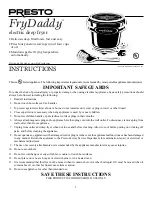 Предварительный просмотр 1 страницы Presto FryDaddy electric deep fryer Instructions