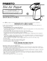 Presto Hot Air Popper Instructions предпросмотр