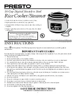 Presto Rice Cooker/Steamer Instructions Manual preview