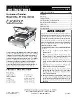 Prince Castle Excalibur 411-SL Series Operating Instructions Manual preview