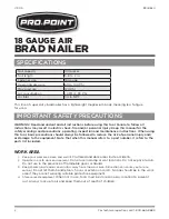 Preview for 2 page of pro.point 18 GAUGE AIR BRAD NAILER User Manual