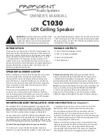 Proficient Audio Systems C1030 Owner'S Manual preview